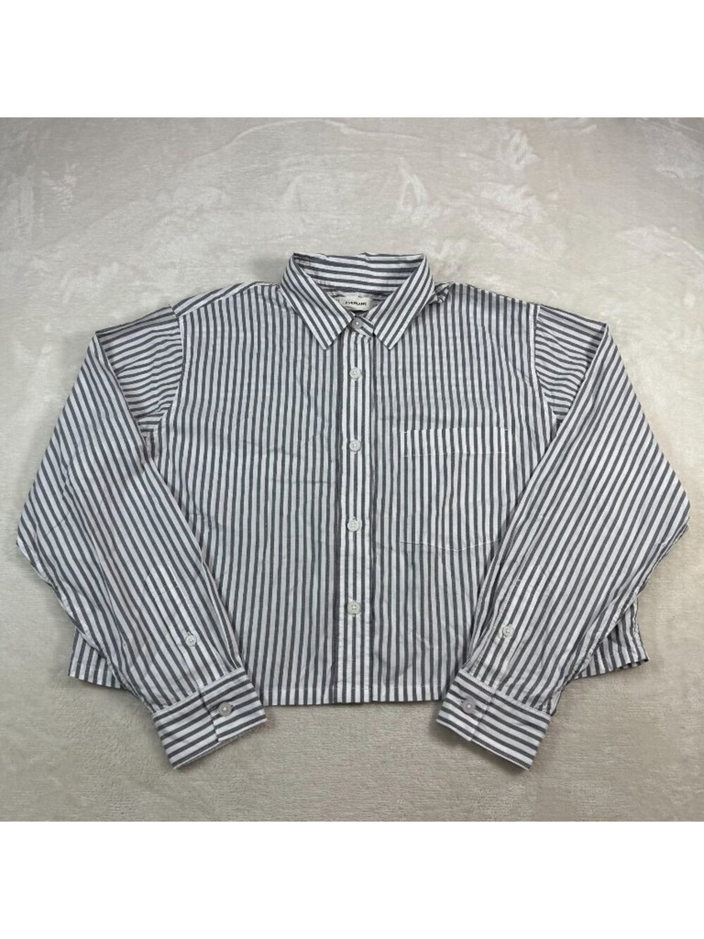Everlane Way Short Copped Button Down Long Sleeve Shirt Womens S Striped Gray Wh